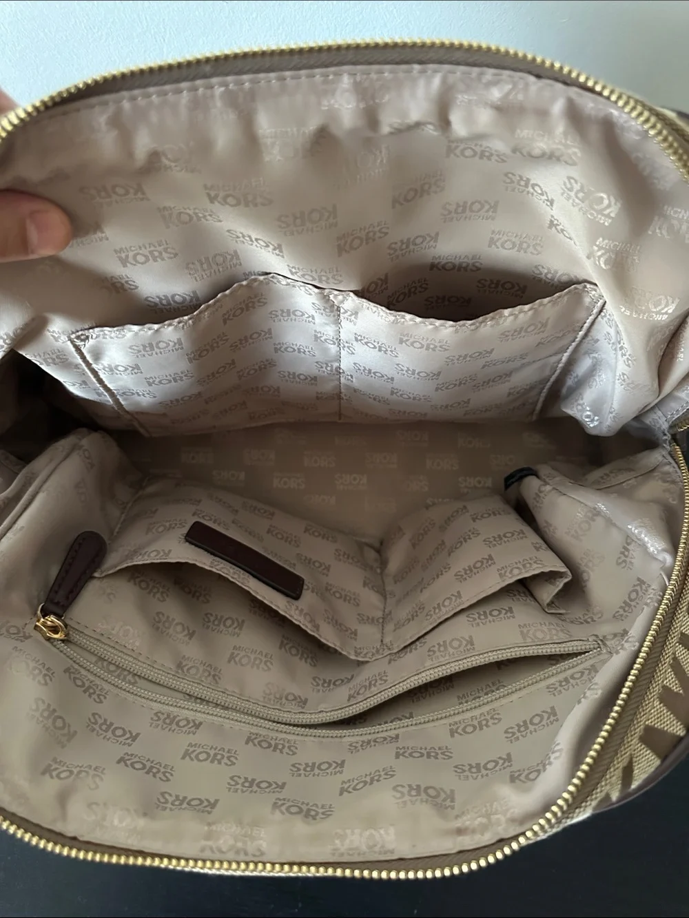 Michael Kors Beige & Brown MK Logo Satchel